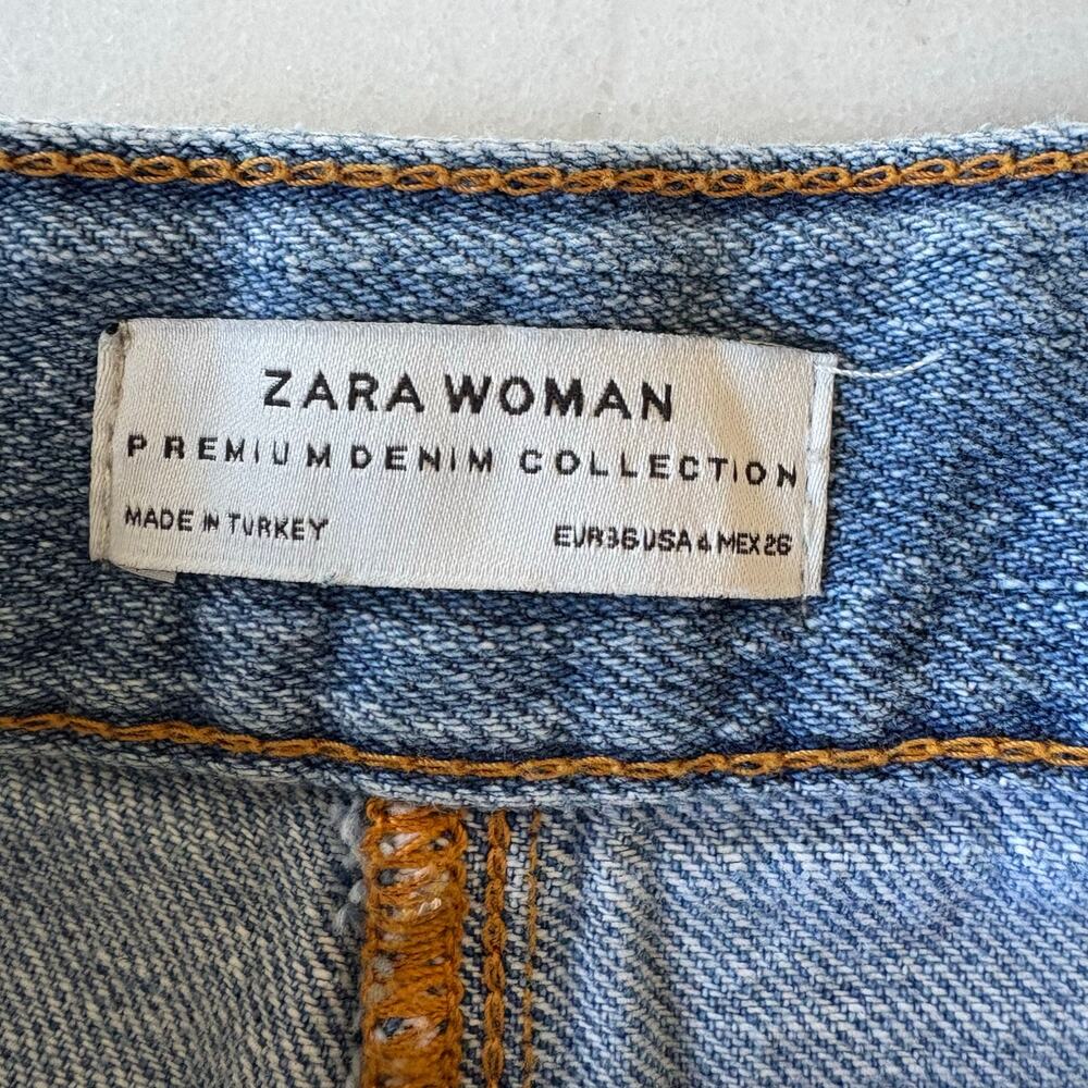 Zara Women's Wide Leg Denim Pants Size 4 Cropped Zipper Button Front - Picture 3 of 10
